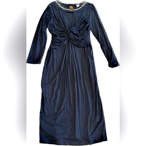 Embellished Plunging Black Beaded Midi Dress Venus Size M